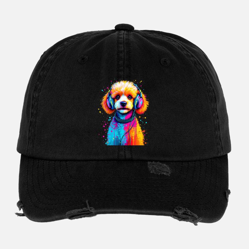 Chiot caniche avec un casque Casquette vintage effet usé Flexfit