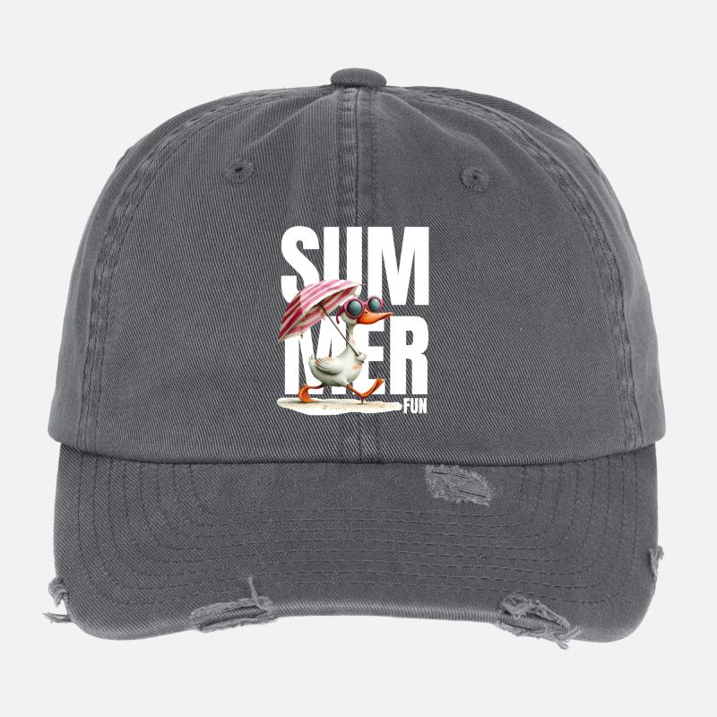 Summer duck with parasol & glasses Flexfit Vintage Destroyed Cap