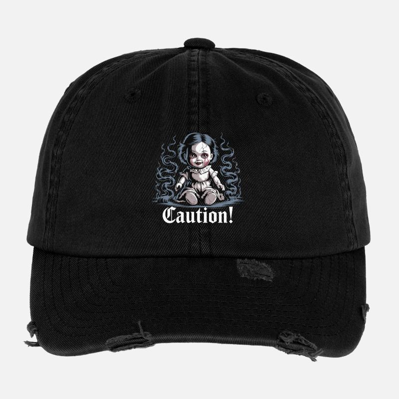 Poupée effrayante avec texte d’avertissement Casquette vintage effet usé Flexfit
