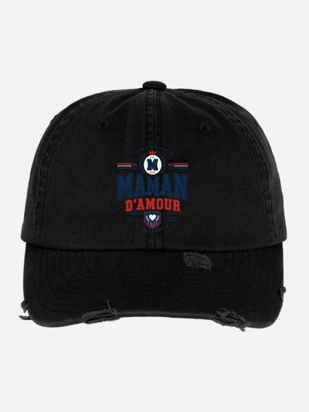 Maman d’Amour Style Varsity Vintage - Casquette vintage effet usé Flexfit - noir - Devant