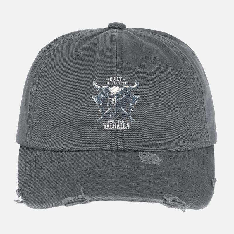 Gebaut Anderer Vater | Valhalla-Bande | Gotik Flexfit Vintage Destroyed Cap