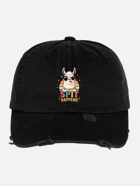 Llama Spit Happens Shirt - Flexfit Vintage Destroyed Cap - black - Front