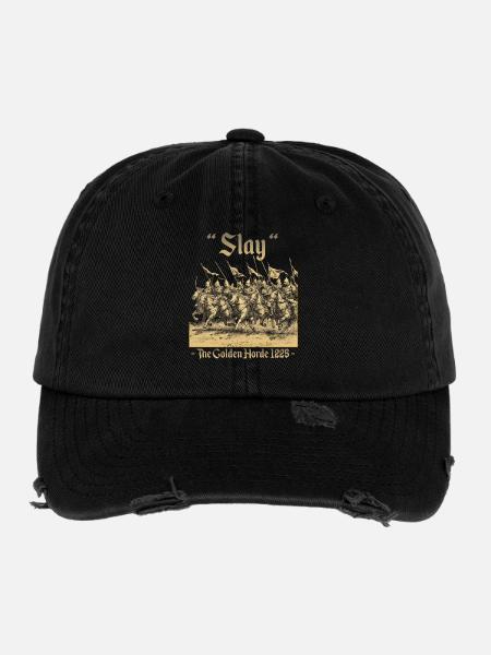 Empire mongol Gengis Khan Cavalier de la Horde d’Or - Casquette vintage effet usé Flexfit - noir - Devant