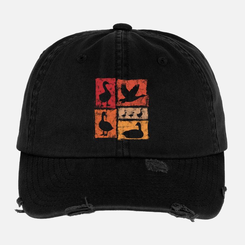 Gänse In Perspektive - Retro Bauernhof Grafik Flexfit Vintage Destroyed Cap