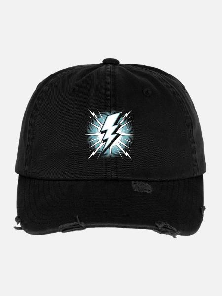 Blitz Blitzschlag Gewitter Strom Sturm - Flexfit Vintage Destroyed Cap - Schwarz - Vorne