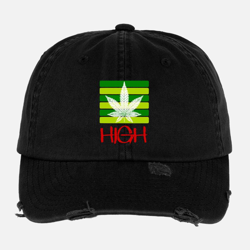 High / Rauchen / Cannabis / Hanf / Cannabisblatt Flexfit Vintage Destroyed Cap