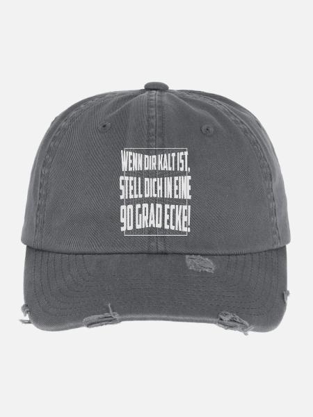 Wenn dir kalt ist, stell dich in eine 90 Grad Ecke - Flexfit Vintage Destroyed Cap - Dunkelgrau - Vorne
