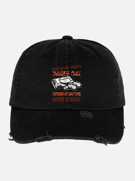 Gamer Dad Unique gift idea for dad - Flexfit Vintage Destroyed Cap - black - Front