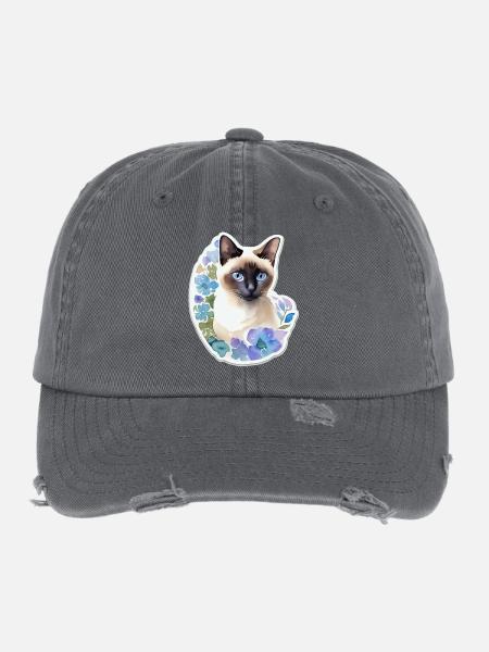 Chat siamois - Casquette vintage effet usé Flexfit - charbon - Devant