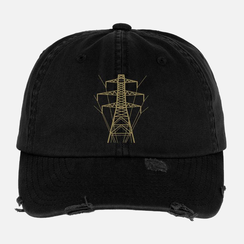 Weiße Strommast-Silhouette Flexfit Vintage Destroyed Cap