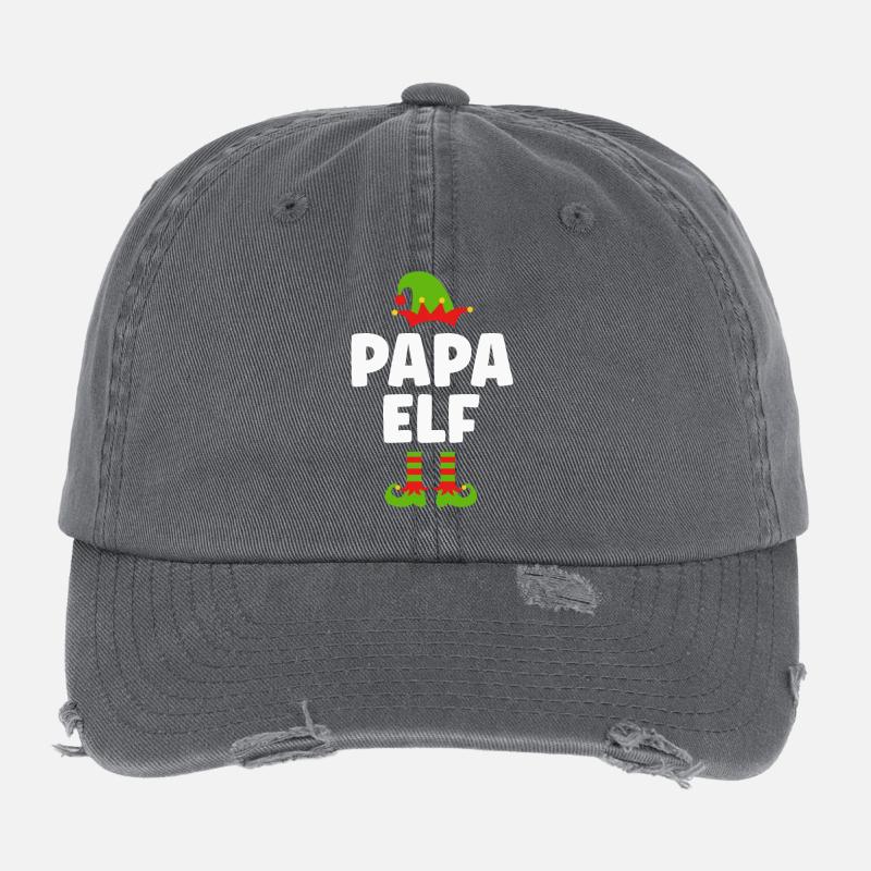 Christmas Funny Daddy Father Elf Flexfit Vintage Destroyed Cap