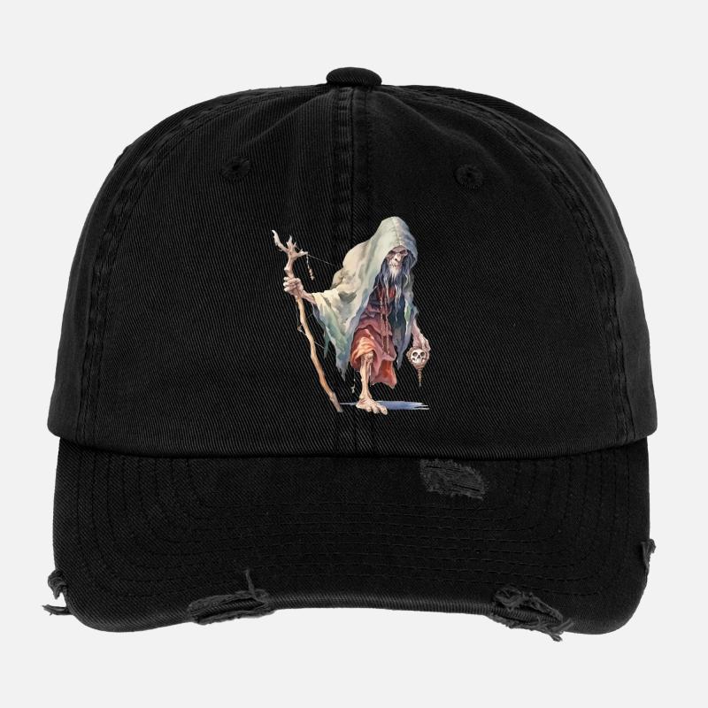 Creepy Forest Mage – Dark Fantasy Wizard Flexfit Vintage Destroyed Cap