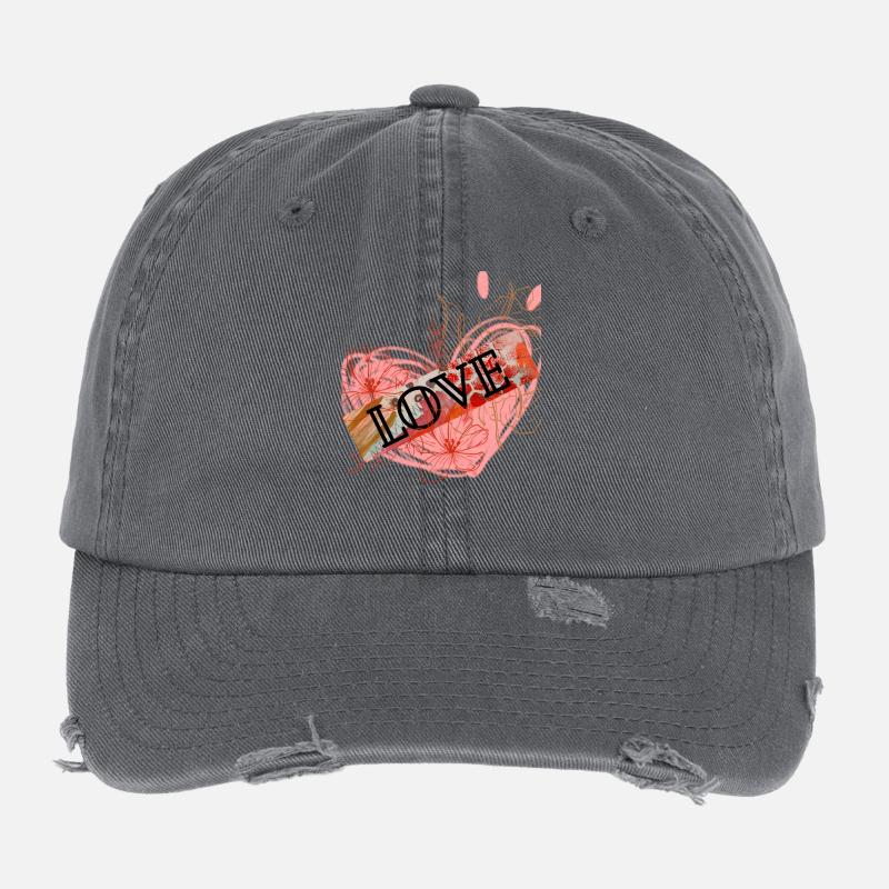 Herz mit Blumen und Liebesbotschaft Flexfit Vintage Destroyed Cap
