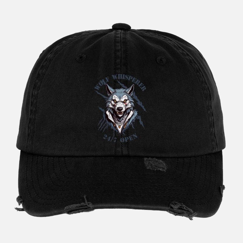 Wolf Flüsterer 24/7 Geöffnet Flexfit Vintage Destroyed Cap