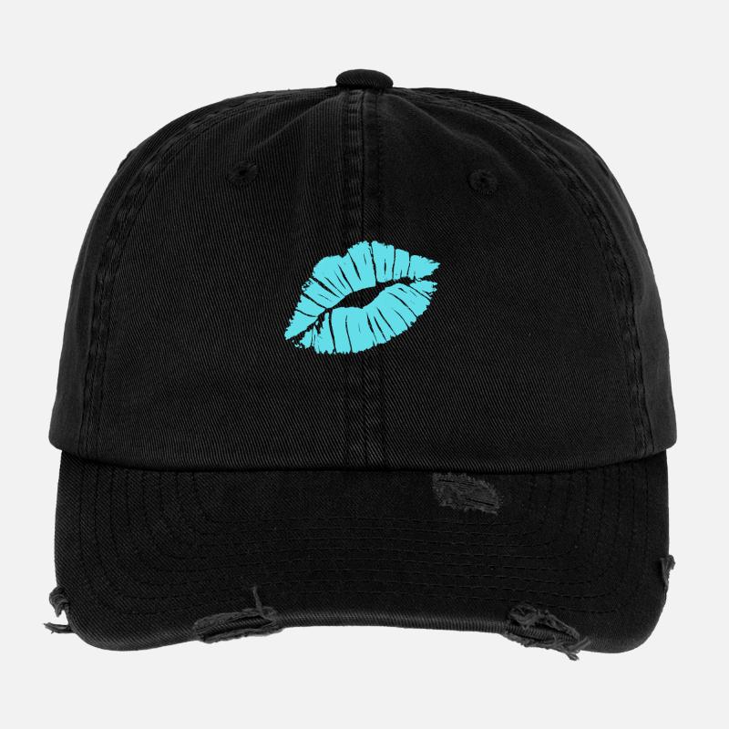 Rouge à lèvres bleu Smooch Kiss Mark Love Statement Tee Casquette vintage effet usé Flexfit