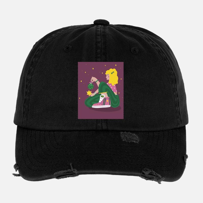 Fille de Noël avec des étoiles Casquette vintage effet usé Flexfit
