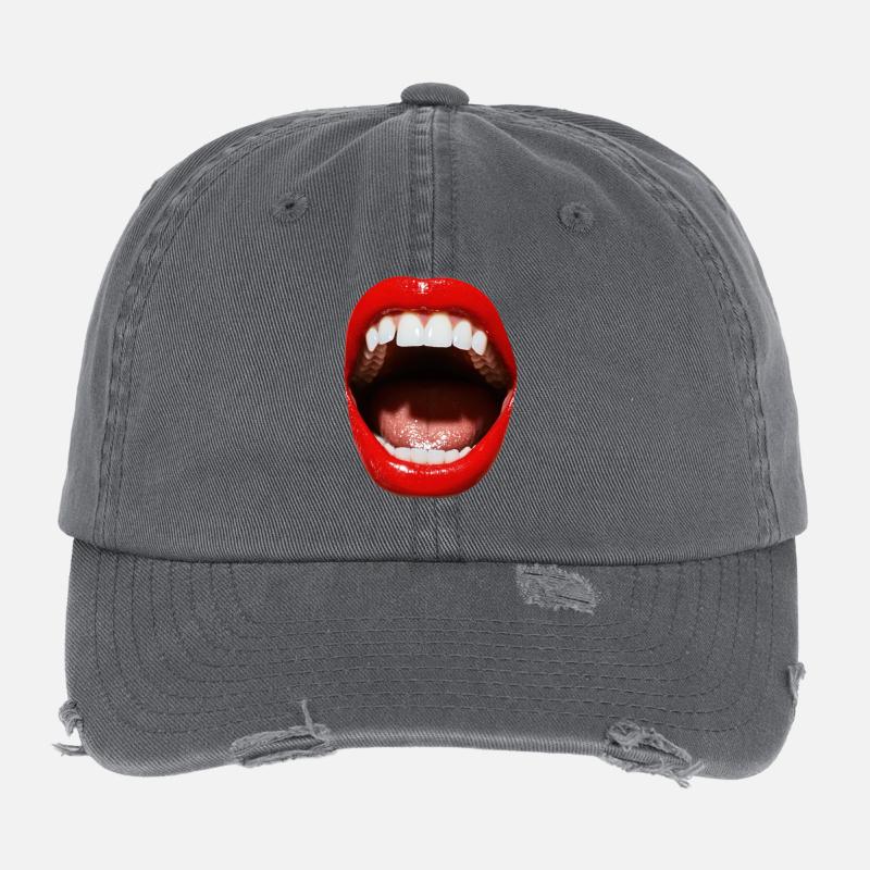 Open mouth with red lipstick Flexfit Vintage Destroyed Cap
