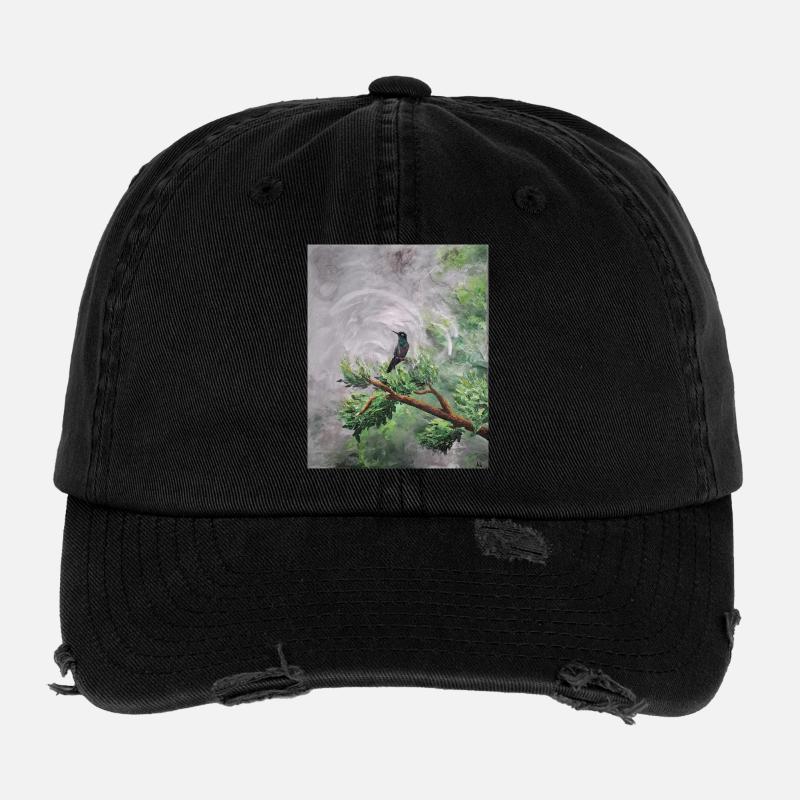 Kolibri sitzt auf belaubtem Ast Flexfit Vintage Destroyed Cap