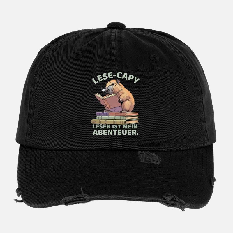 Lese - Capybara: Der Bücherwurm Flexfit Vintage Destroyed Cap