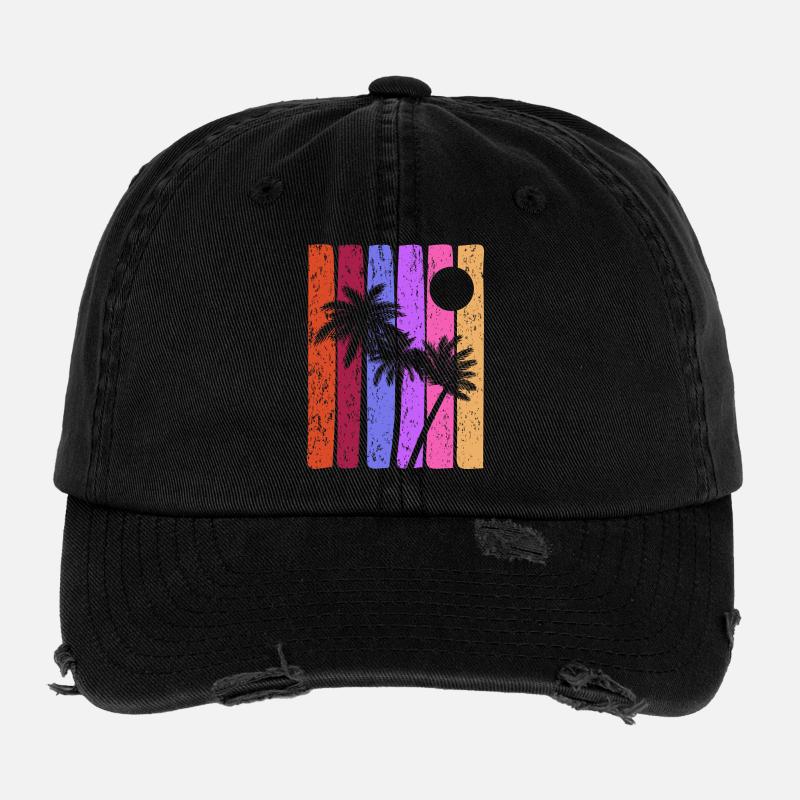 Tropische Sonnenuntergangsstreifen Flexfit Vintage Destroyed Cap