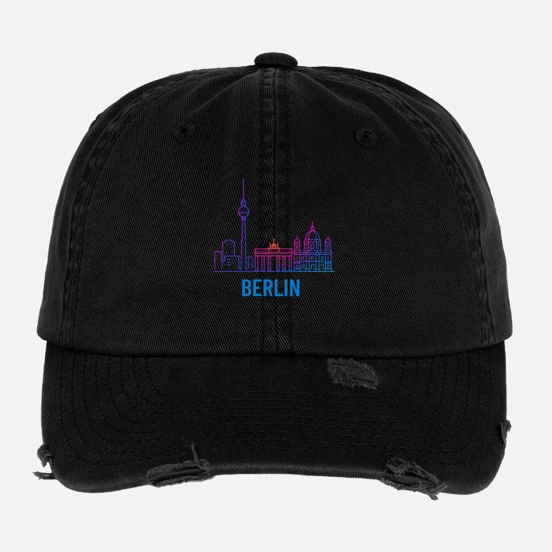 Berliner Neon-Skyline Druck Flexfit Vintage Destroyed Cap