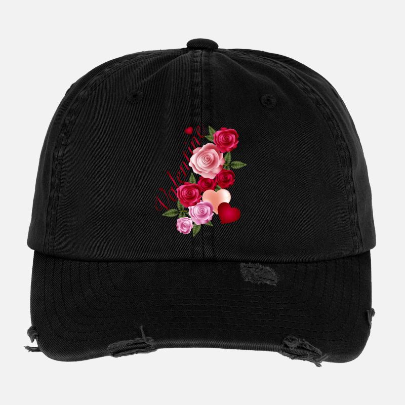 Rosengirlande mit Herzen im romantischer Stil Flexfit Vintage Destroyed Cap