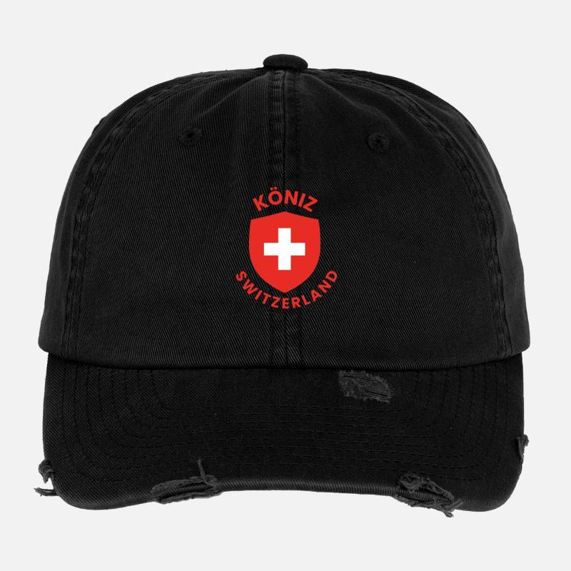 Köniz Switzerland Shield Emblem Flexfit Vintage Destroyed Cap