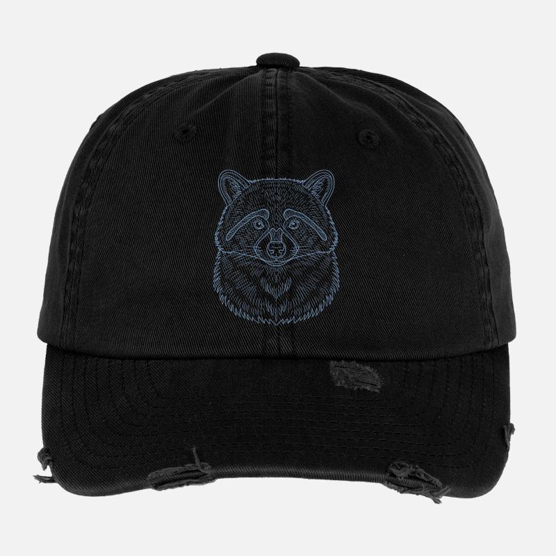 Minimalist raccoon head silhouette design Flexfit Vintage Destroyed Cap