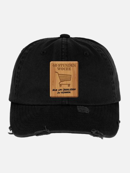 40_Stunden_Woche - Flexfit Vintage Destroyed Cap - Schwarz - Vorne