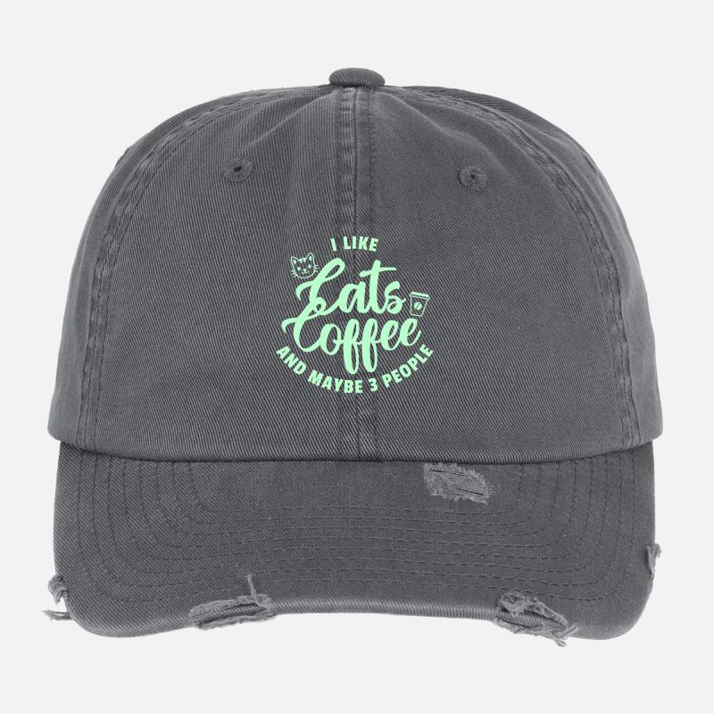 Katzen Kaffee Trio Spruch Flexfit Vintage Destroyed Cap