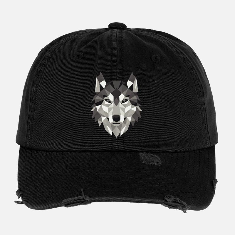 Géométrie Lowpoly de Wolf Head Casquette vintage effet usé Flexfit