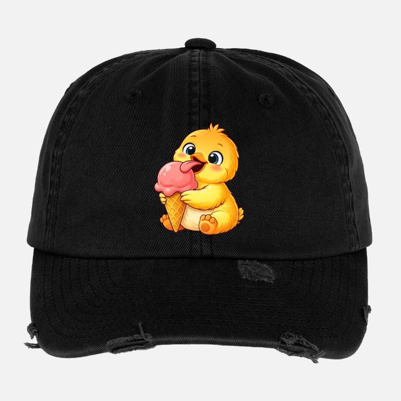 Süßes Küken mit Eis Cartoon Flexfit Vintage Destroyed Cap