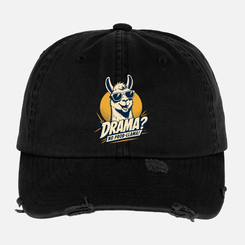 Drama No Prob Llama Humor Flexfit Vintage Destroyed Cap