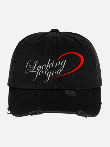 Looking for you - Flexfit Vintage Destroyed Cap - Schwarz - Vorne