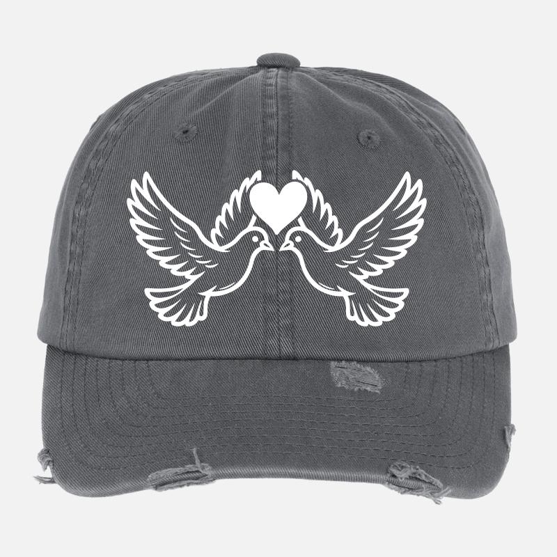 Dove Lovers Couple Heart Wedding Flexfit Vintage Destroyed Cap