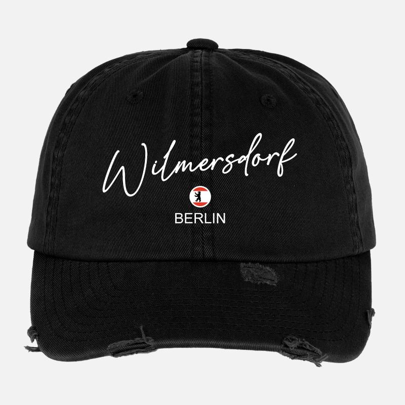 Wilmersdorf - Berlin Flag - Berlin Bear - Flexfit Vintage Destroyed Cap - black