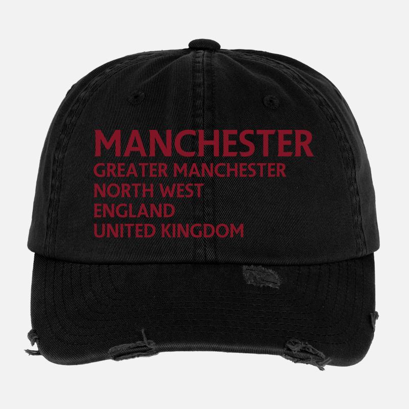 Manchester Name Stack Typography Flexfit Vintage Destroyed Cap