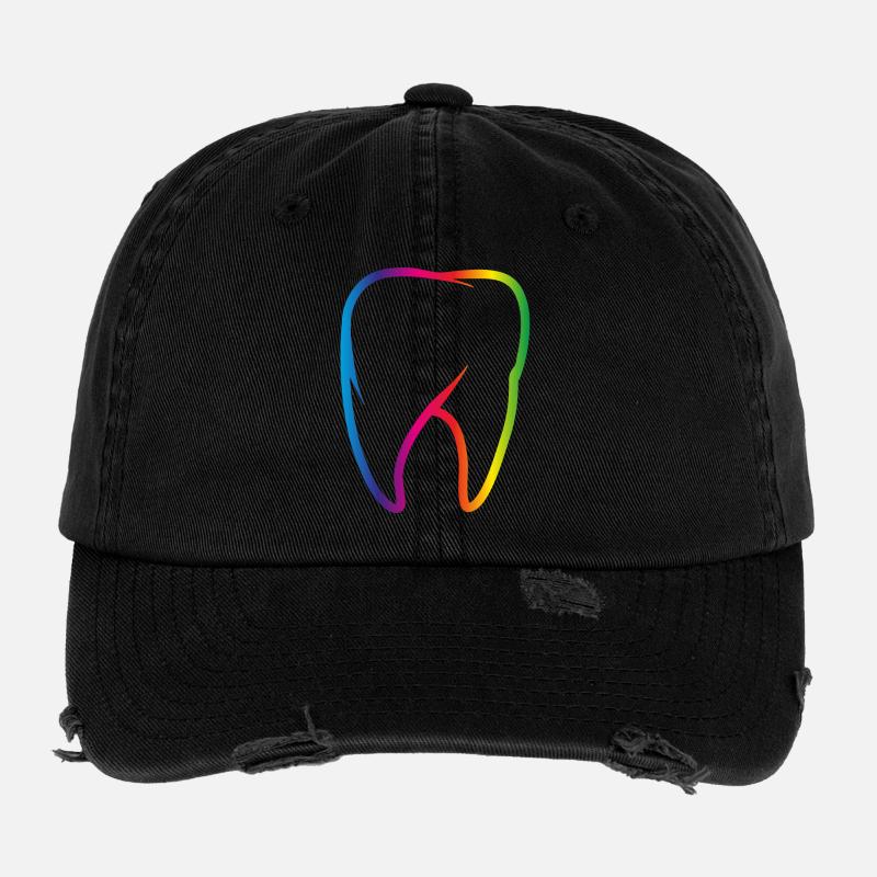 bright colorful rainbow tooth Flexfit Vintage Destroyed Cap
