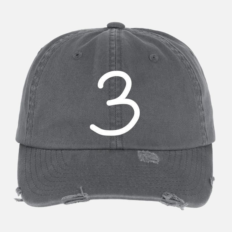 3 Numéro trois blanc Anniversaire Casquette vintage effet usé Flexfit