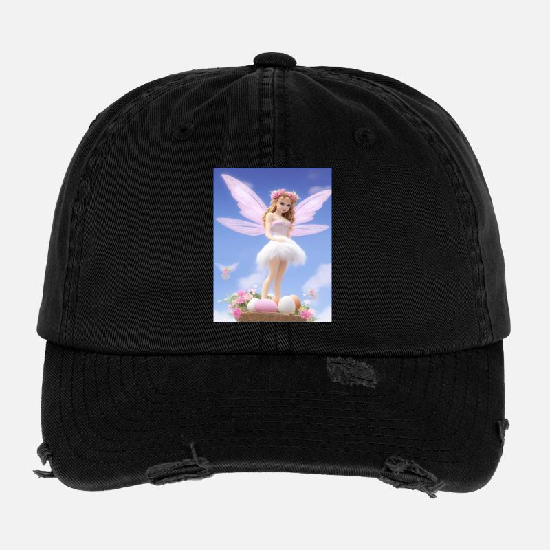 Retro style Pixie on Egg- Easter Flexfit Vintage Destroyed Cap