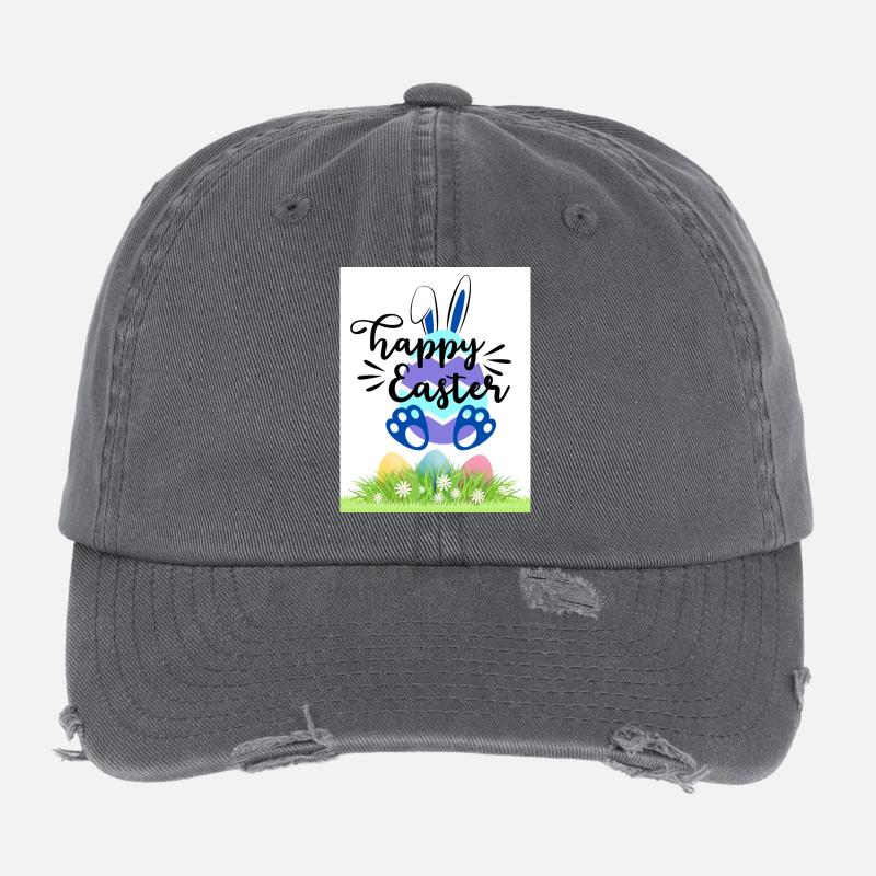 Happy Easter Osterhase Kontur mit Ostereiern Flexfit Vintage Destroyed Cap