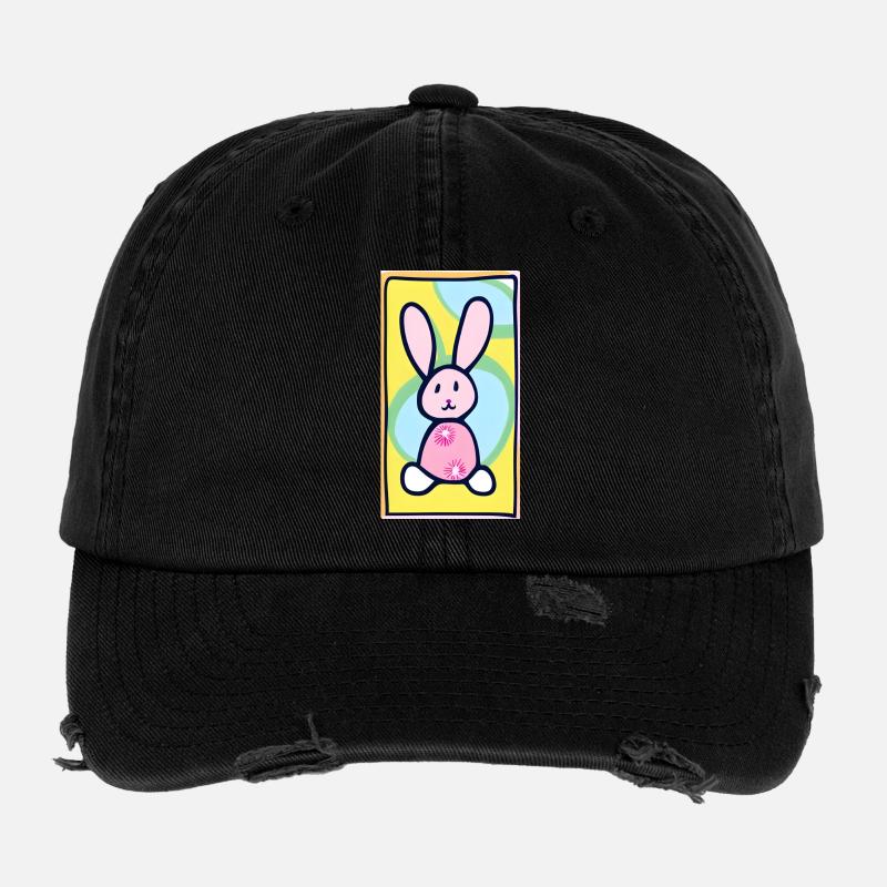 Pastel Bunny Easter Bunny on Yellow Background - Flexfit Vintage Destroyed Cap - black