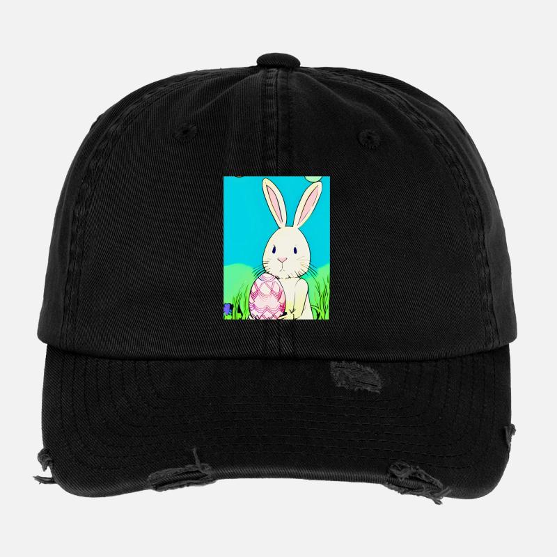 Neon Easter Bunny with Easter Egg in the Grass Flexfit Vintage Destroyed Cap