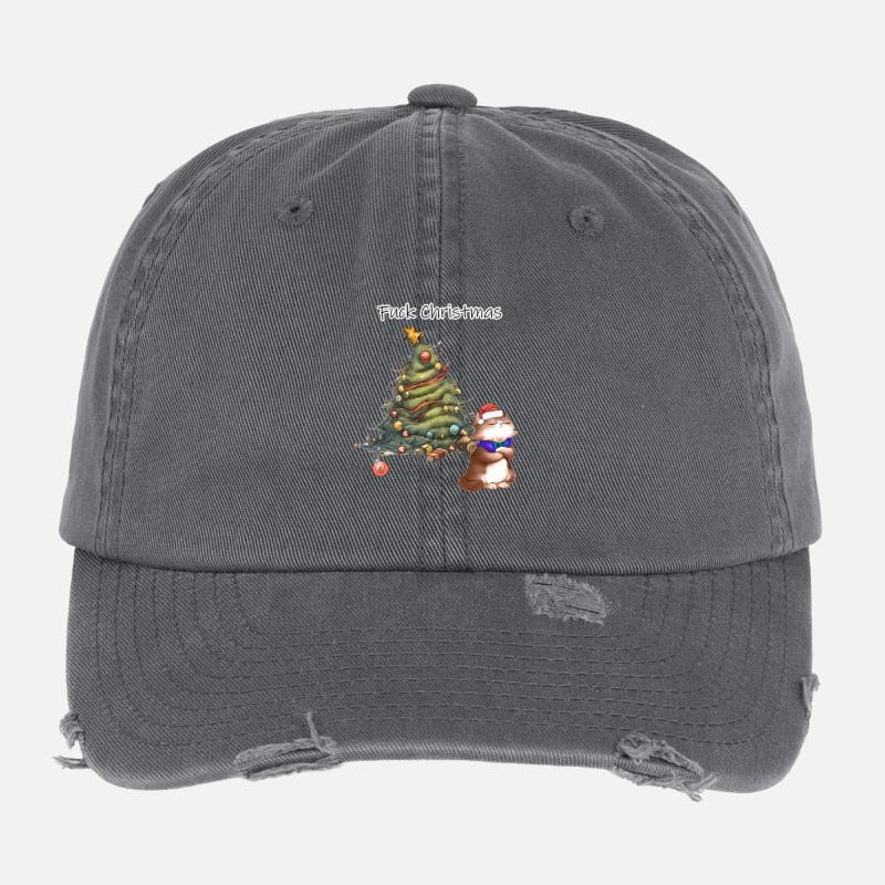 Respektloser Weihnachtsbaum mit Weihnachtsmannkatze Flexfit Vintage Destroyed Cap