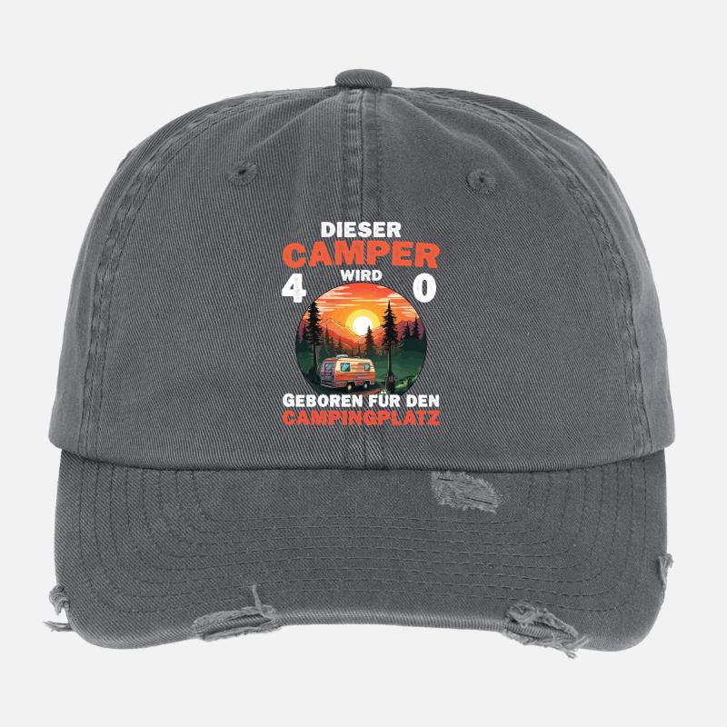 Lustiger 40 Geburtstag Camping Camper Spruch Flexfit Vintage Destroyed Cap