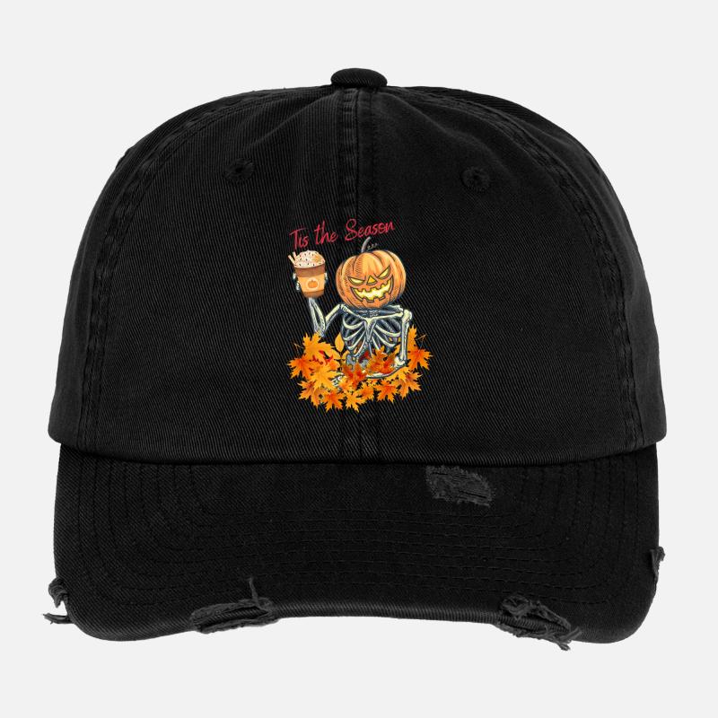 Halloween, pumpkin head with skeleton Flexfit Vintage Destroyed Cap