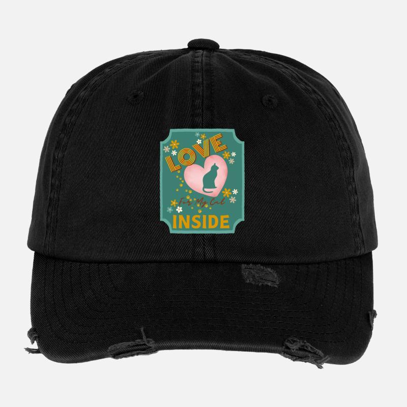 Liebe in meinem Katzenherz-Design Flexfit Vintage Destroyed Cap