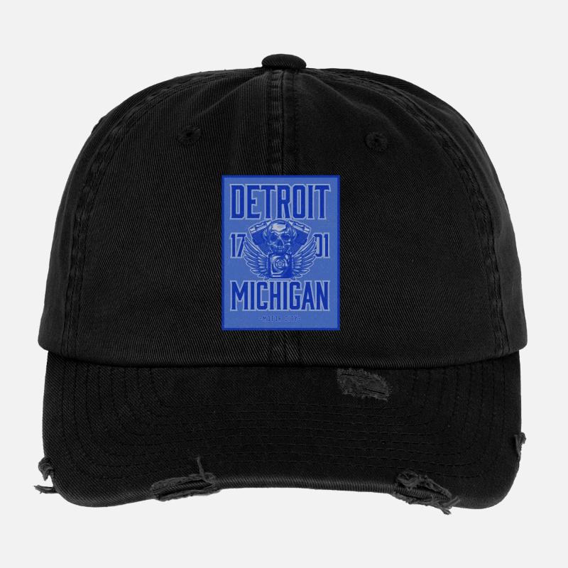 Aile de crâne de Detroit Motor City Casquette vintage effet usé Flexfit