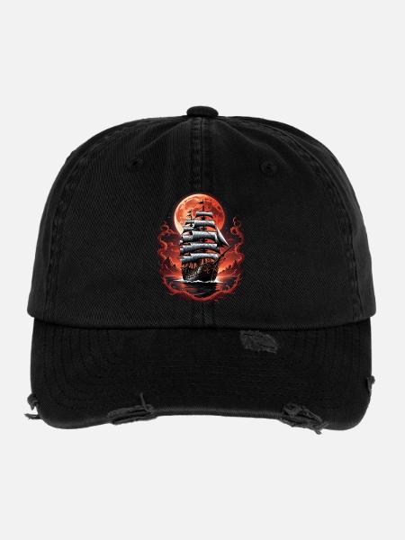 Piraten Schiff Blutmond Gothic Fantasy Design - Flexfit Vintage Destroyed Cap - Schwarz - Vorne