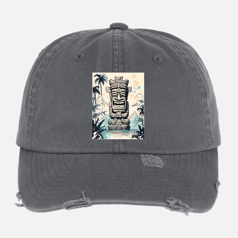 Tiki Statue Asia Art Flexfit Vintage Destroyed Cap